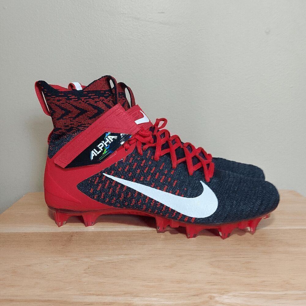 Nike Alpha Menace Elite 2 Flyknit Football Cleats Red Black BV2077-009 Mens 10.5